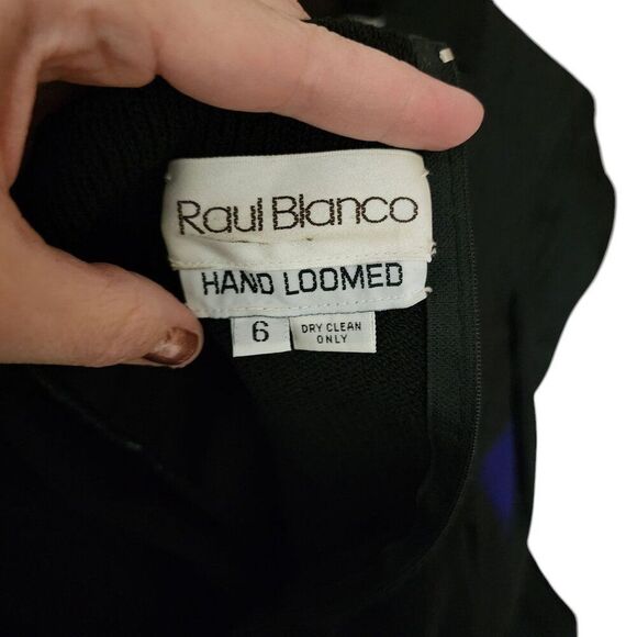 Vintage 80s Raul Blanco Cheetah Scarf Sweater Silk Skirt Suit Set Womens 6 Black - Picture 12 of 16